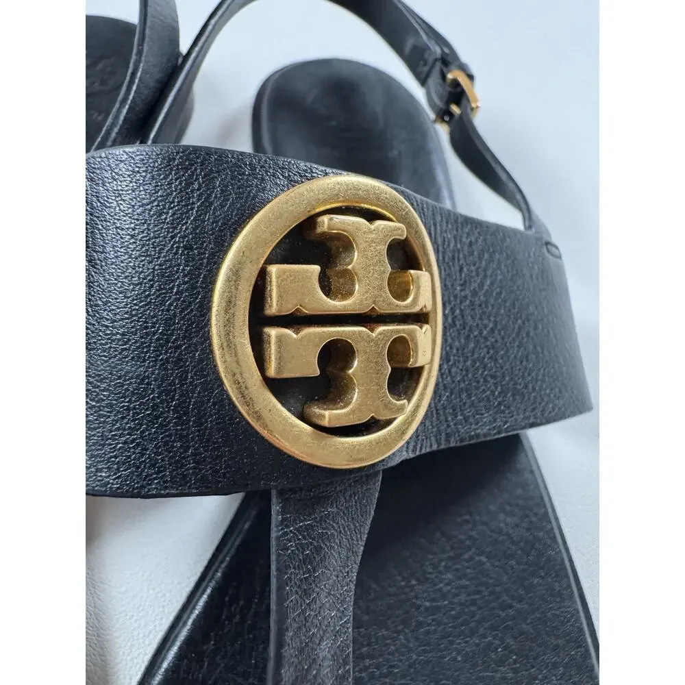 Tory Burch Sandals Womens Size 10 Black Benton 2 Flat Thong Flats